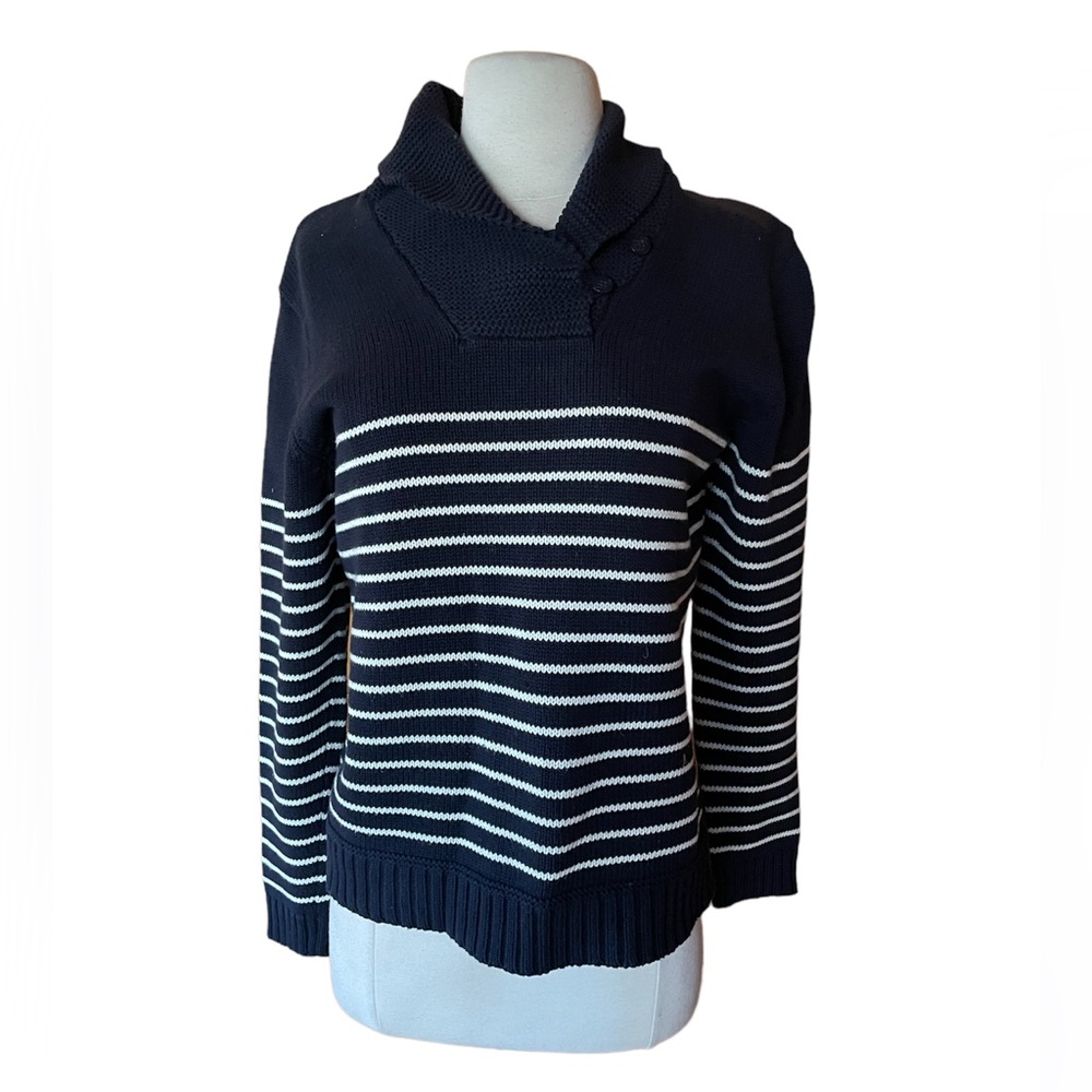 Chaps Navy & White Stripe Pullover Cotton Nautical Sweater